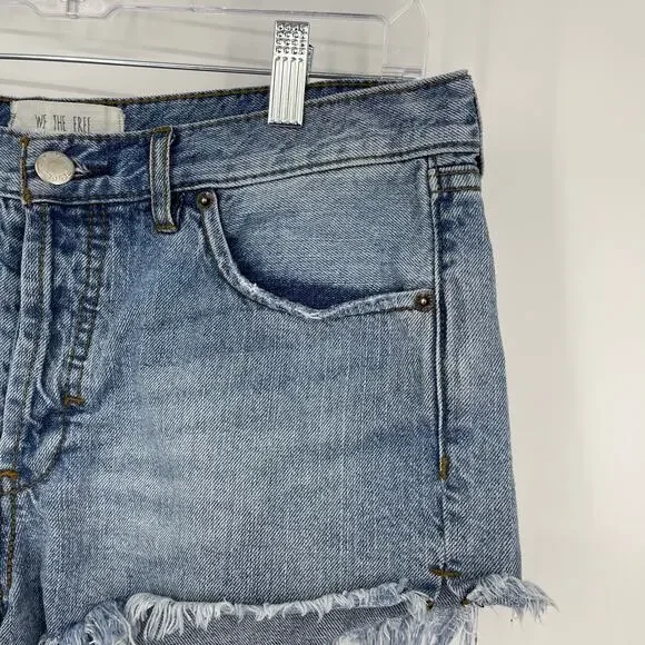 We The Free Button Fly Denim Shorts Raw Hem Size 28 Concert Short Shorts Boho - Picture 7 of 16